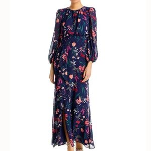 Eliza J - Floral Cascade Ruffle Long Sleeve Gown
